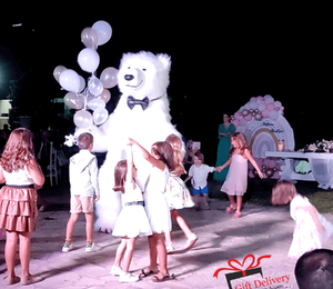 White Polar Bear for Children's Kids Parties in Athens. Order a greeting from a polar bear in Athens. Polar bear for birthday. polar bear in Athens. Order a Polar Bear for children's kids parties. Animator White Polar Bear for a Children's kids Party in Athens. Mascotte White Polar Bear at a kids children's party. Gift Delivery. Polar bear.